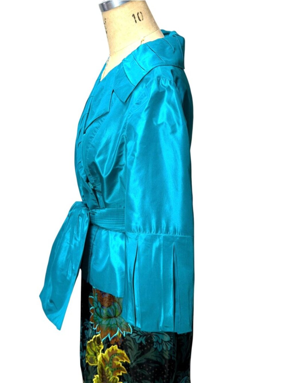Vintage CARLISLE Teal Silk Dupioni Wrap Jacket /Evening Blouse w/ Ruched Collar - Picture 6 of 11